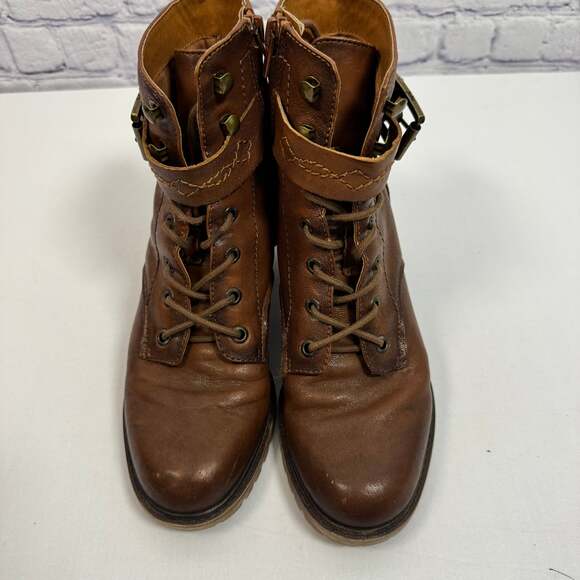 Zodiac Gemma Women's Cognac Leather Lace-Up Block Heel Combat Boots - Picture 3 of 8